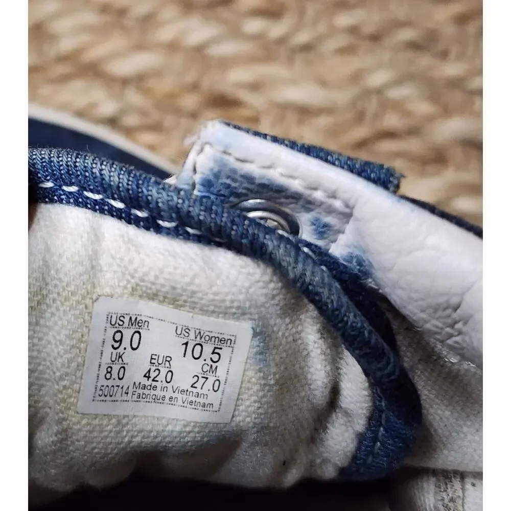 Vans Off The Wall Blue Denim Shoes Women's Size 10.5 Men 9 Sneakers Skater